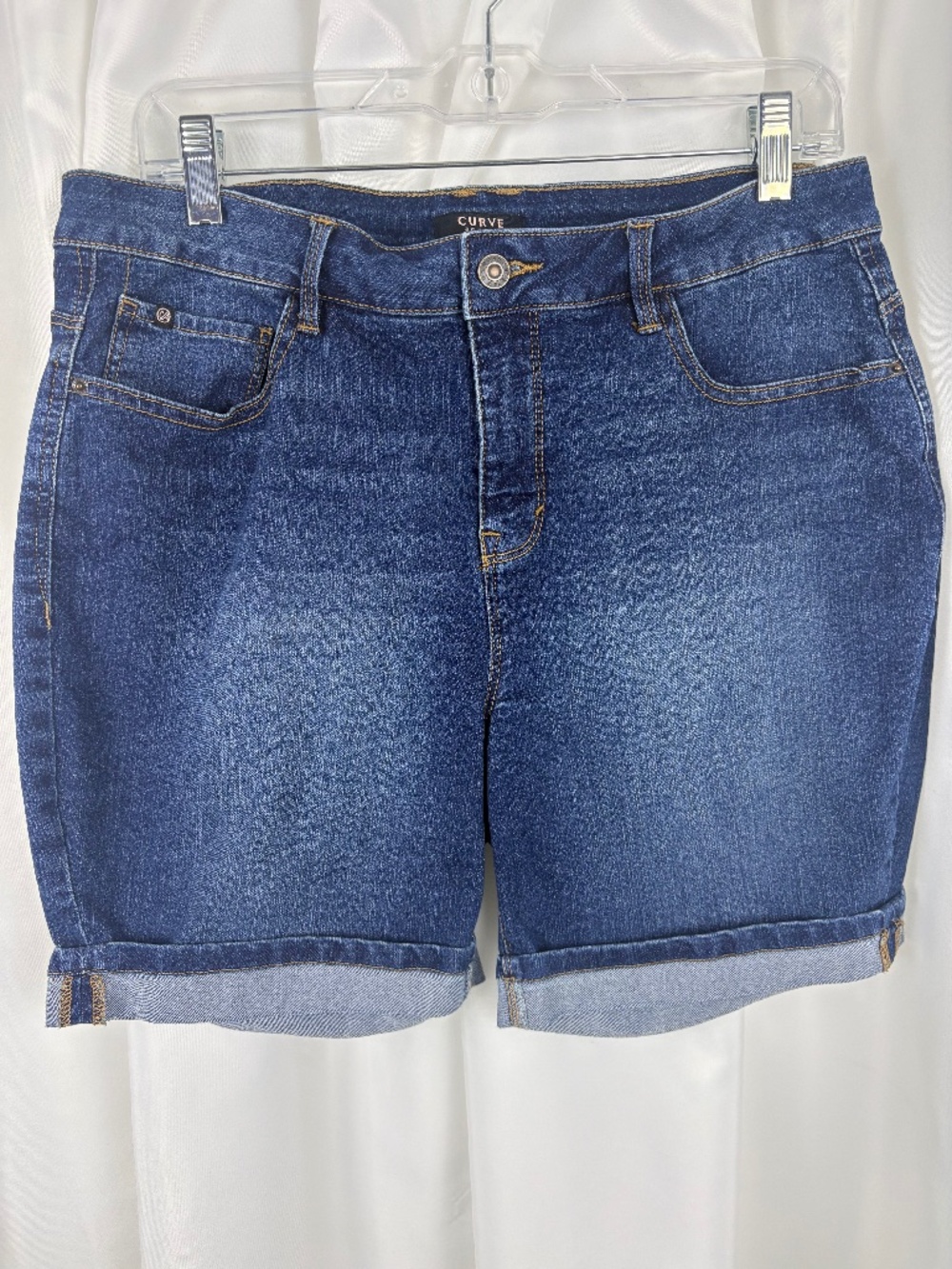 Curve Appeal Women’s Size 12 Denim Bermuda Shorts Stretch Cuffed Blue Jean
